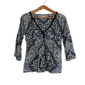 Ralph Lauren Denim & Supply Blue White V Neck Blouse Bohemian Western Size S